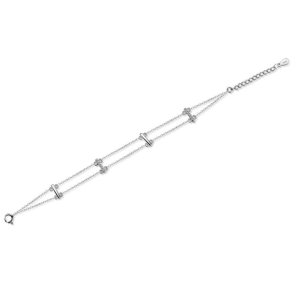 Lady's Minimalist REAL. 925 Sterling Silver Multi-Rows Double layers Geometric Sticks Bar Chain Bracelet Slim Jewelry GTLS316