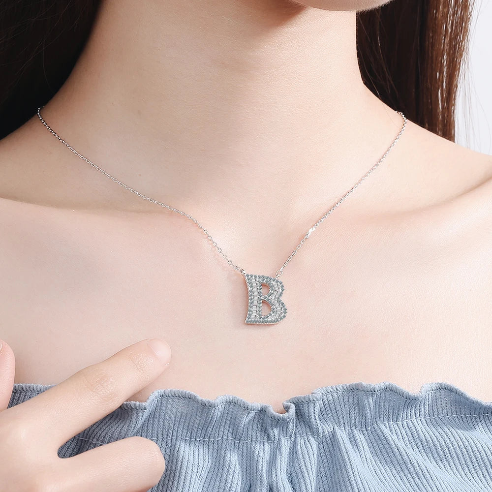 Luxury Letter Necklace For Women 925 Sterling Silver Alphabet Pendant Necklace Name Jewelry Best Friends Valentine's Day Bijoux