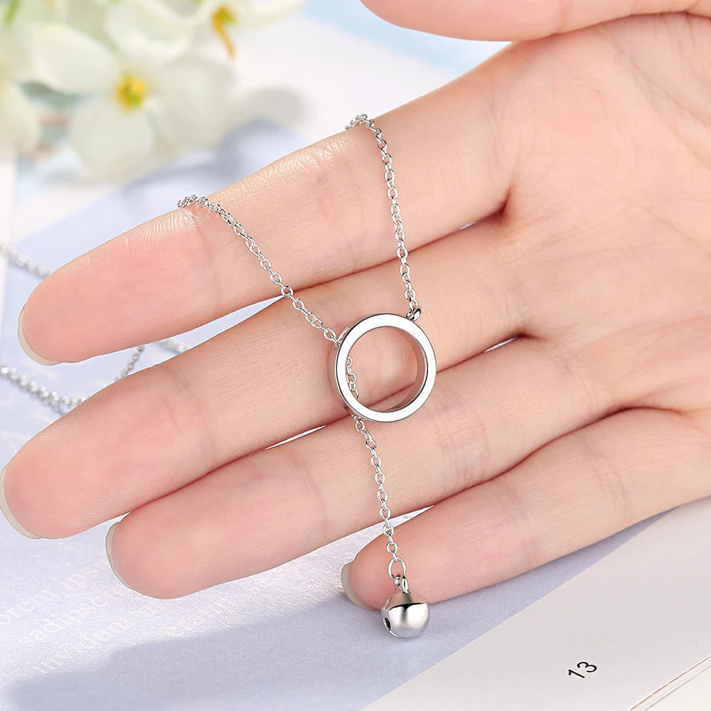 New 925 Sterling Silver Jingling Bell Tassels Circle Necklace Pendant Fashion Sterling Silver Jewelry Statement for Women Bijoux