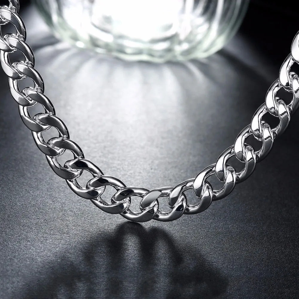 Men's Fine Jewelry 925 stamp silver color Chains Necklace High Quality Male 925 Sterling-silver-jewelry 10mm 20 Inch 24 Inch