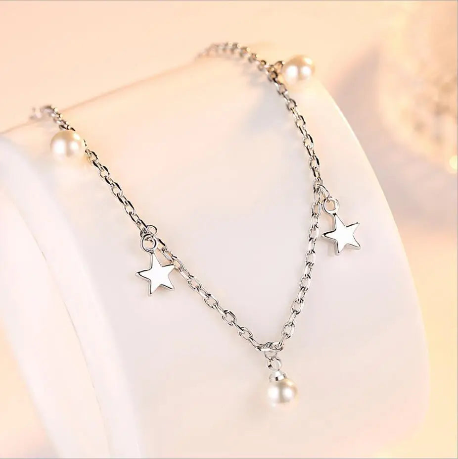 Simple Fashion Pearl Star Bracelet For Women 925 Sterling Silver Fine Jewelry Pulseiras de Prata Birthday Gift S-B198