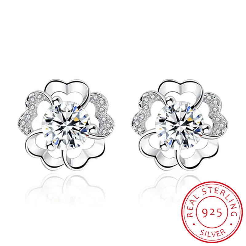 925 Sterling Silver Earrings For Women Plum Flower Zirconia Stud Earrings earrings pendant S-E419