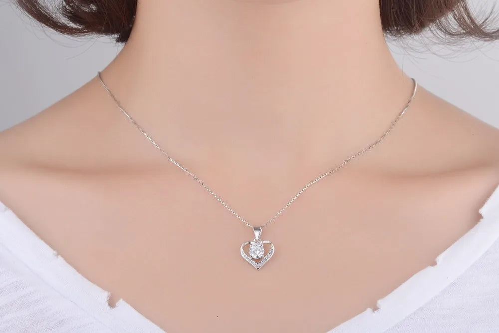 New Luxury Crystal Cz Heart Pendant Choker Necklace 925 Sterling Silver Chain Necklaces For Women Wedding Jewelry Gifts