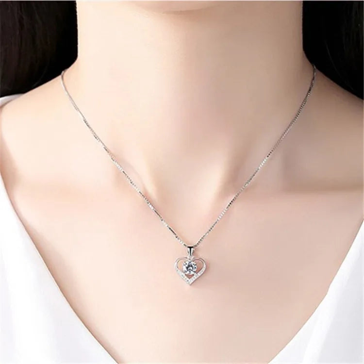 Classic 925 Sterling Silver Necklace Mosaic CZ Zirconia Heart Shape Pendant Necklace For Women Gift Chain choker S-N175