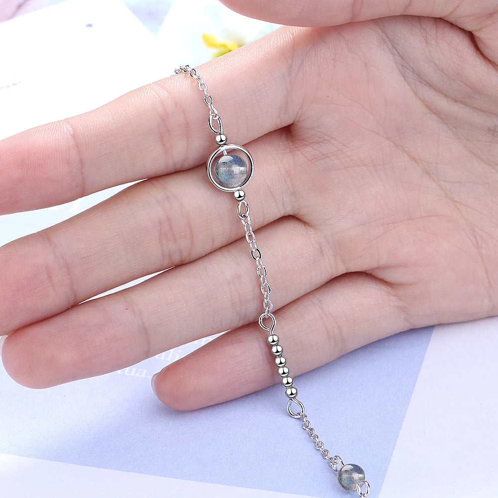 Handmade Moonstone Bracelet Circle Charm With Natural Crystal 925 Sterling Silver Beads Personalized Bracelets For Women