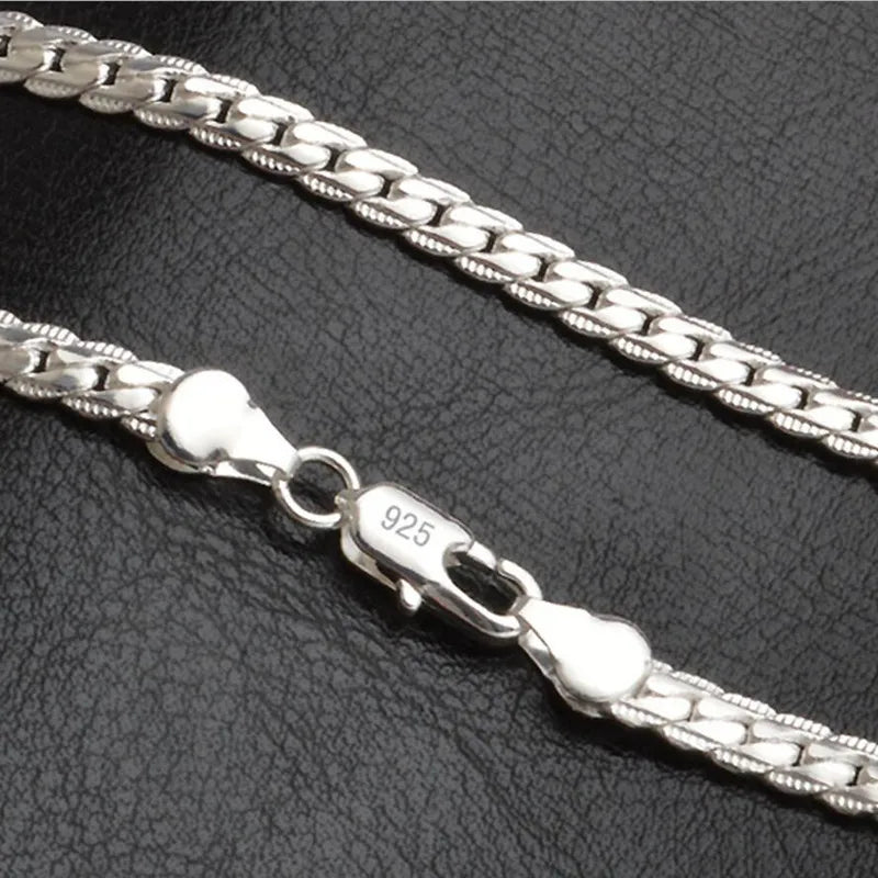 2019 New 5mm Fashion Chain 925 stamp silver color Necklace Pendant Men Jewelry Hot Sale Full Side Necklace