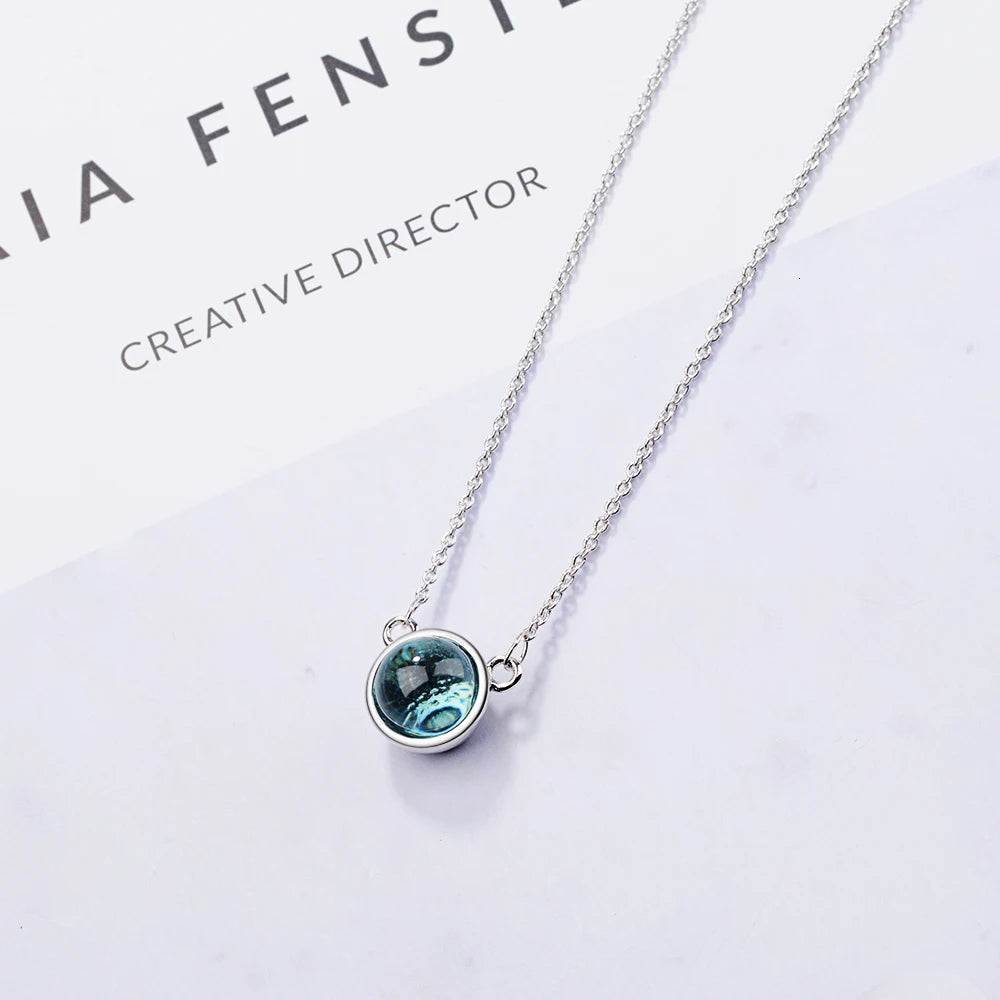 2019 New Round Moonstone Necklaces & Pendants For Women Fashion 925 Sterling Silver Fine Jewelry Clavicular Chain