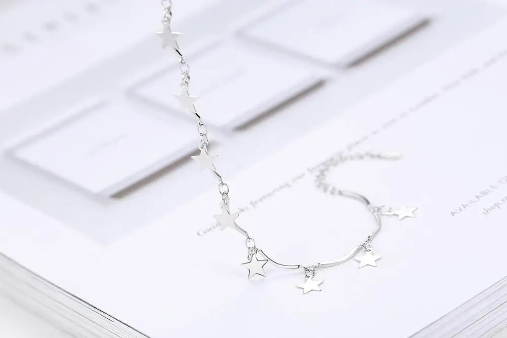 Hot Sale Fashion 925 Sterling Silver Bracelet For Women Five-pointed Star Tassel Bracelet Jewelry S-B131