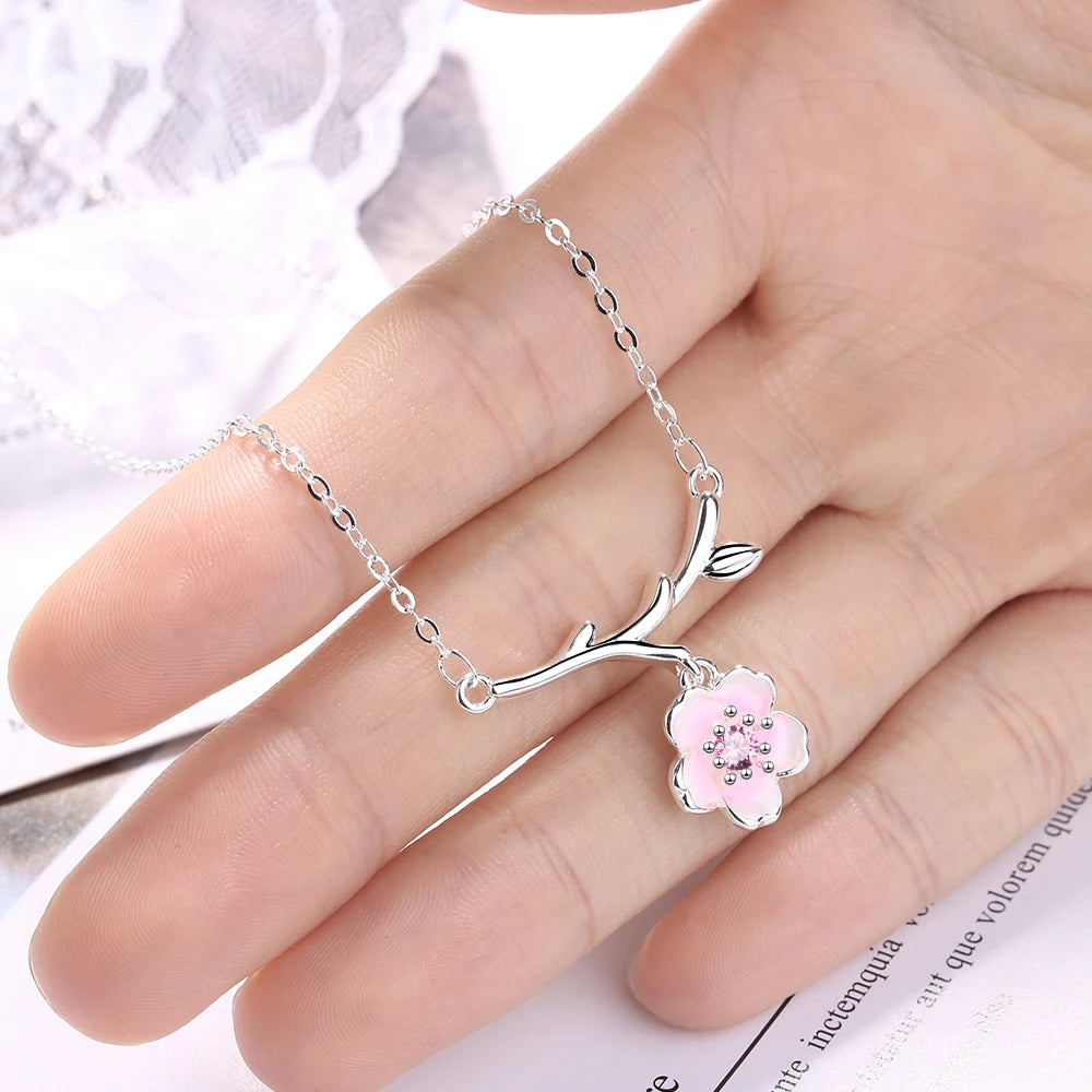 2019 New Arrivals 925 Sterling Silver AAA Zirconia Cheery Flower Necklaces Pendant For Women Fashion sterling-silver-jewelry