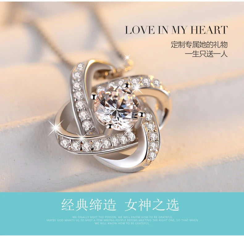 Lekani New Arrivals 925 Sterling Silver Crystal Clover Necklaces Pendant Hot Sale Pure Silver Jewelry For Women