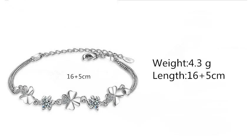 New Fashion 925 Sterling Silver Women Bracelets Jewelry Top Quality Crystal Clover Female Anklets For Girl Party Bijoux