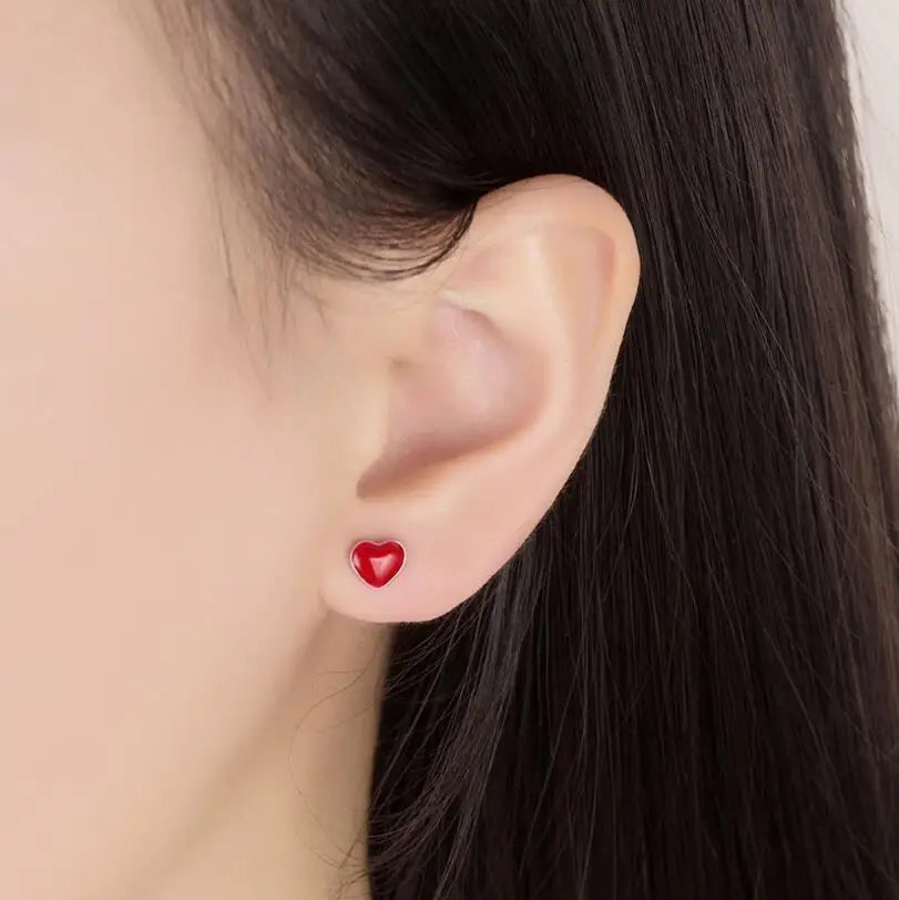 Simple Classic Red Love Heart 925 silver needle Earrings For Women Girl Gift Prevent Allergy Stud Earrings S-E455