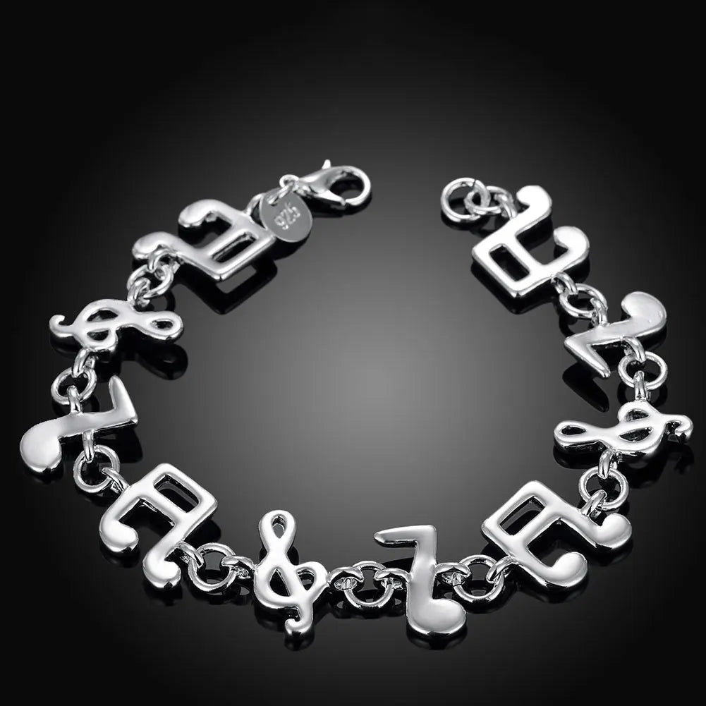 925 stamp silver color Bracelet for Women Music Note Chain Bracelet & Bangle Wristband Wedding Bridal Jewelry Accessories