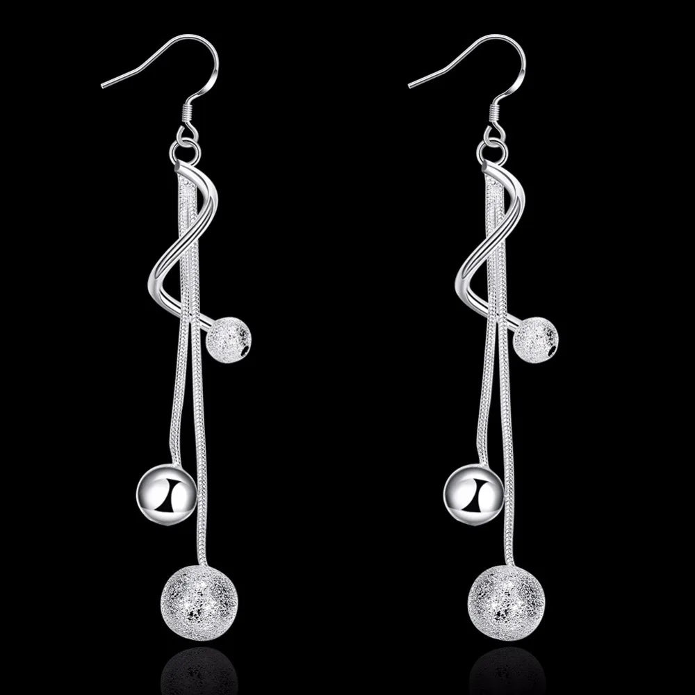 Trendy Long Tassel Dangle Earrings 925 stamp silver color Polish Bead Drop Earings New Fashion Women Long Earring Jewelry