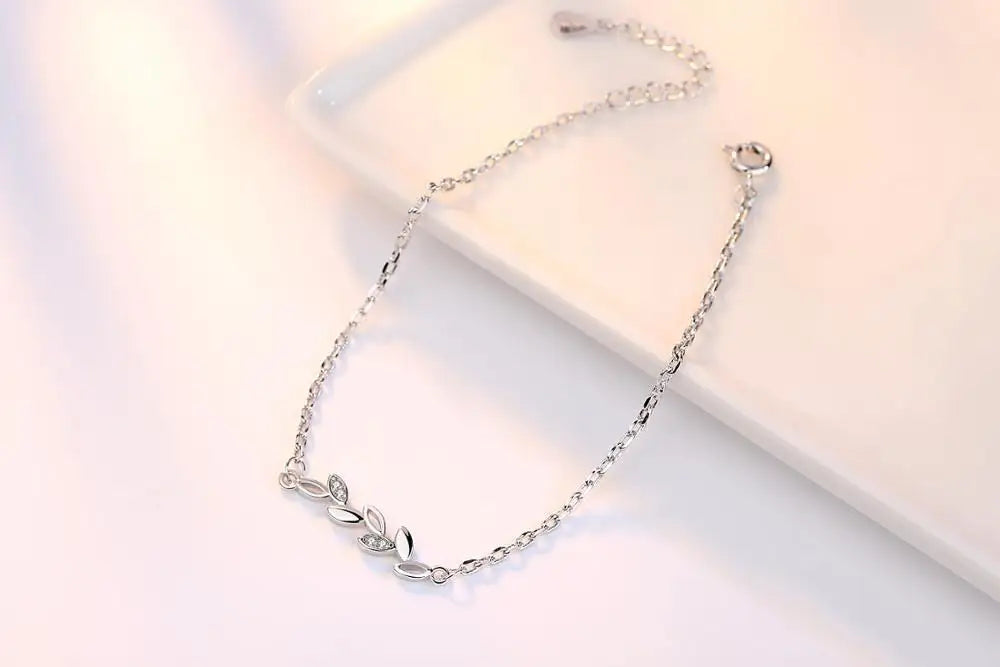 New Simple Fashion 925 Sterling Silver Leaves Chian Bracelet For Women Jewelry pulseira S-B46