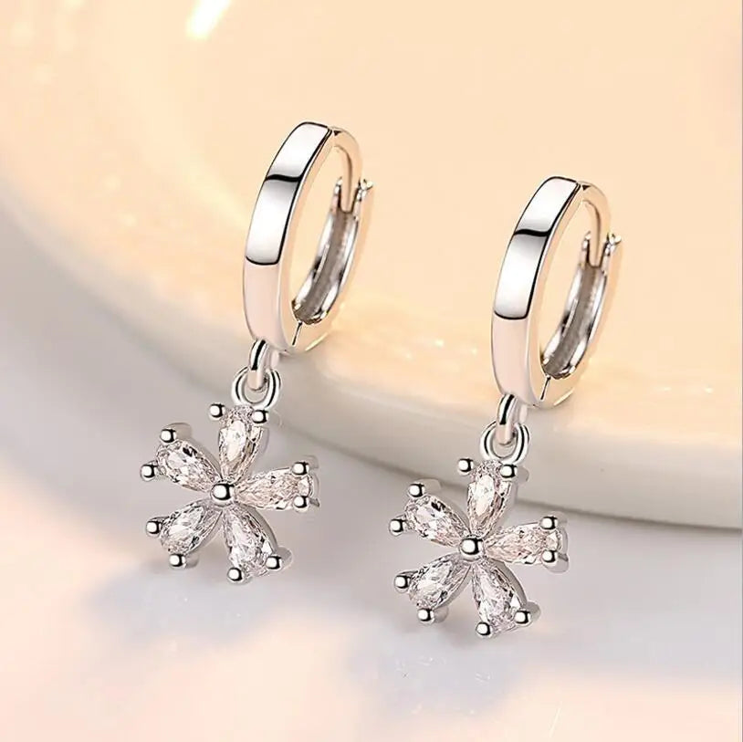 925 stamp silver color Drop Earrings For Women Zirconia Cherry Flower Charming Earrings oorbellen brincos pendientes S-E422