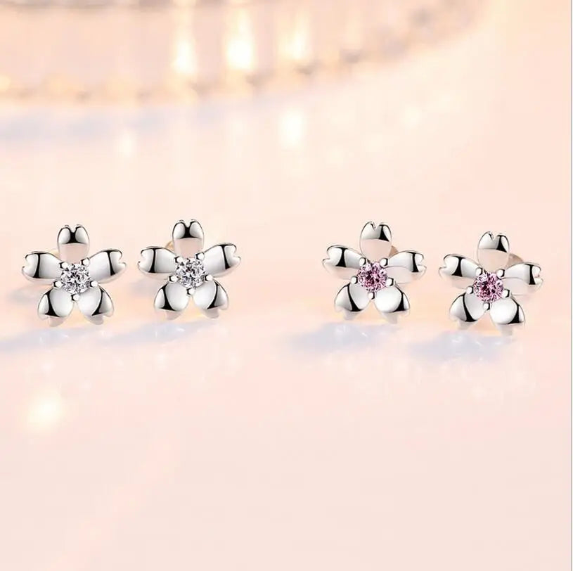 100% Sterling Silver 925 Stud Earrings for Women Fine Jewelry Flower Design New Elegant Wedding Birthday Earring Gifts
