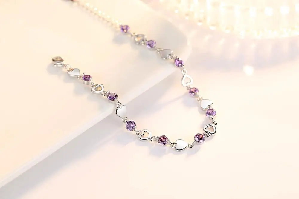 Charm Crystal Purple Female Bracelet Jewelry Fashion Girl 925 Silver Bracelets For Women Bride Wedding Engagement Bijou Gift