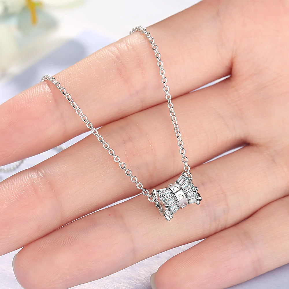 Allergy 925 Sterling Silver Jewelry Round Ball Simple Fashion Female Wild Crystal Clavicle Chain Pendant Necklace H195