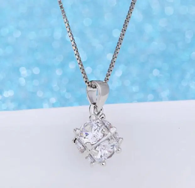 925 Sterling Sliver Cubic Square Cube Candy Zirconia Ball Pendant Neckace For Women 45cm Box Chain Choker Collares S-n105