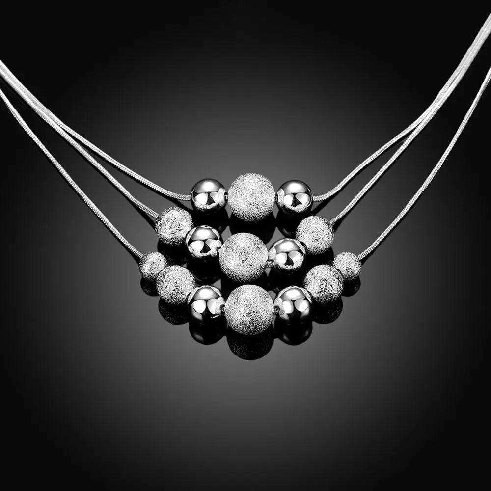 New charm 925 Sterling Silver Jewelry classic high-quality fashion Three layer chain light sand beads necklace collares