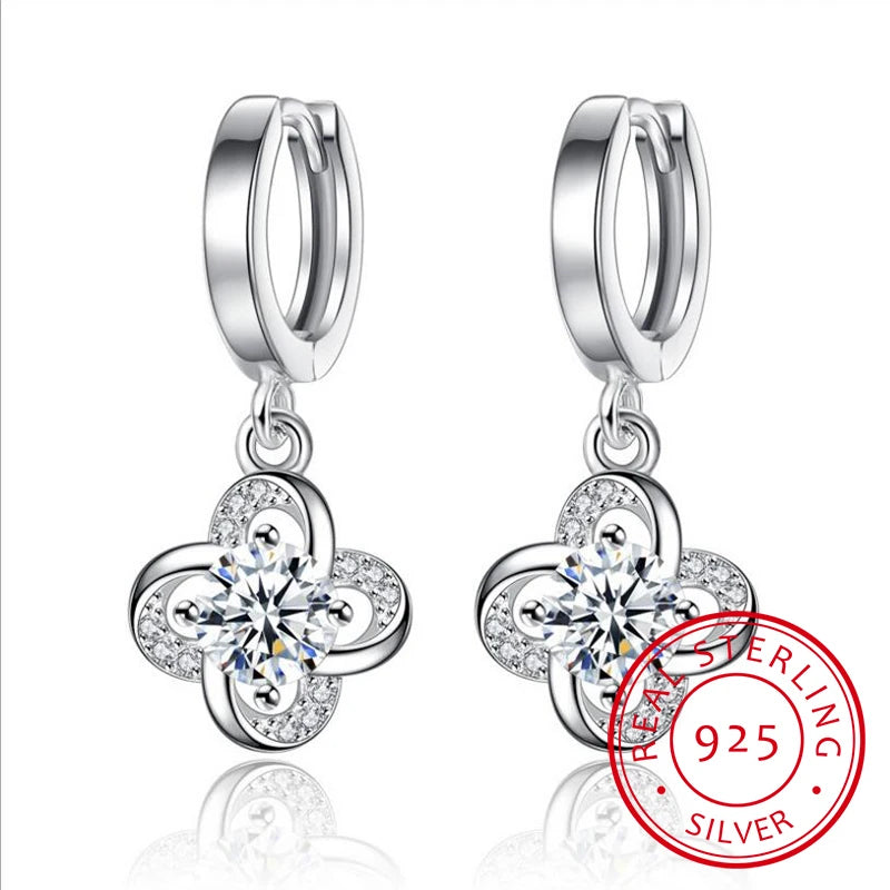 925 Sterling Silver Drop Earrings For Women Zirconia Forever Twist Flower Charming Earrings oorbellen brincos S-E425