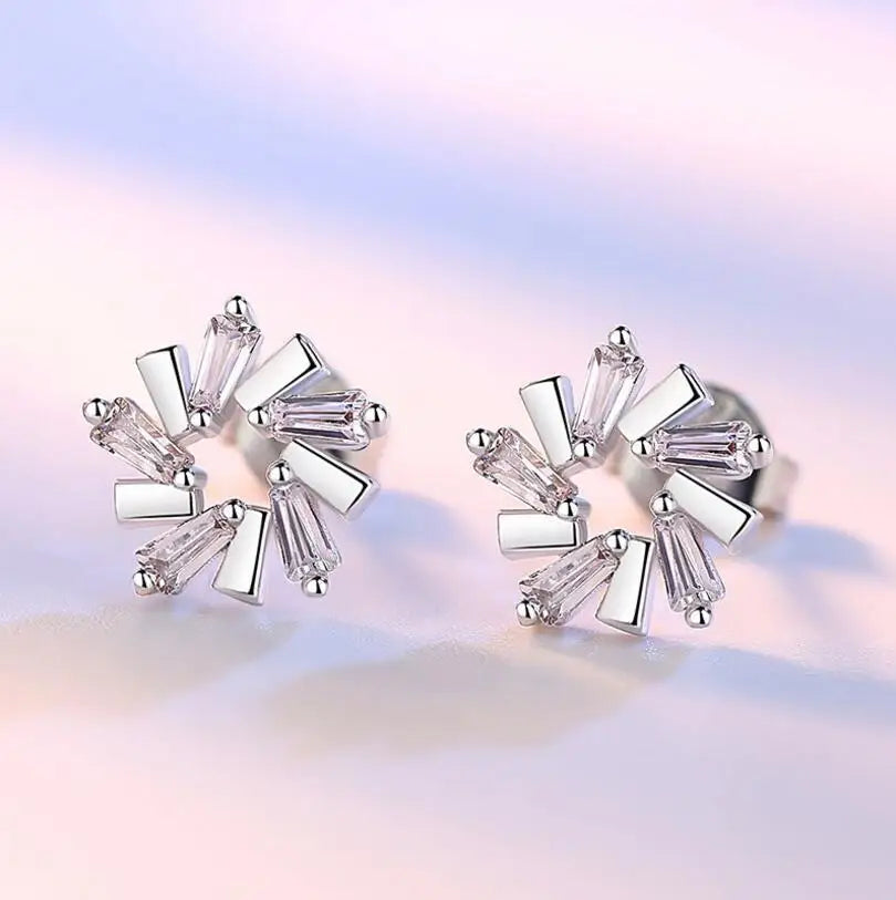 925 silver needle luxury AAAAA CZ Zirconia Ice Flower Stud Earrings For Women Silver 925 Jewelry Oorbellen Brincos S-E533