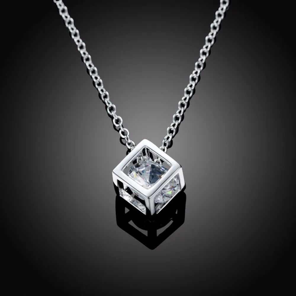 Lekani Newest  Square Box Cube Pendant Necklace For Women Sweet Statement Necklace Gift 925 Sterling Silver Fine Jewelry
