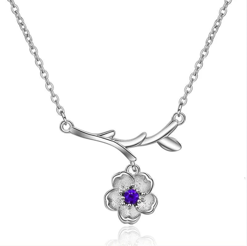 925 Sterling Silver Sakura Flower Necklaces & Pendants Cherry Blossoms With Chain Choker Necklace Jewelry Collar Colar