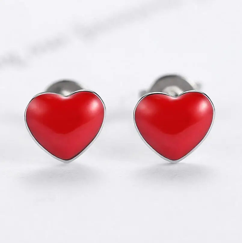 Simple Classic Red Love Heart 925 silver needle Earrings For Women Girl Gift Prevent Allergy Stud Earrings S-E455