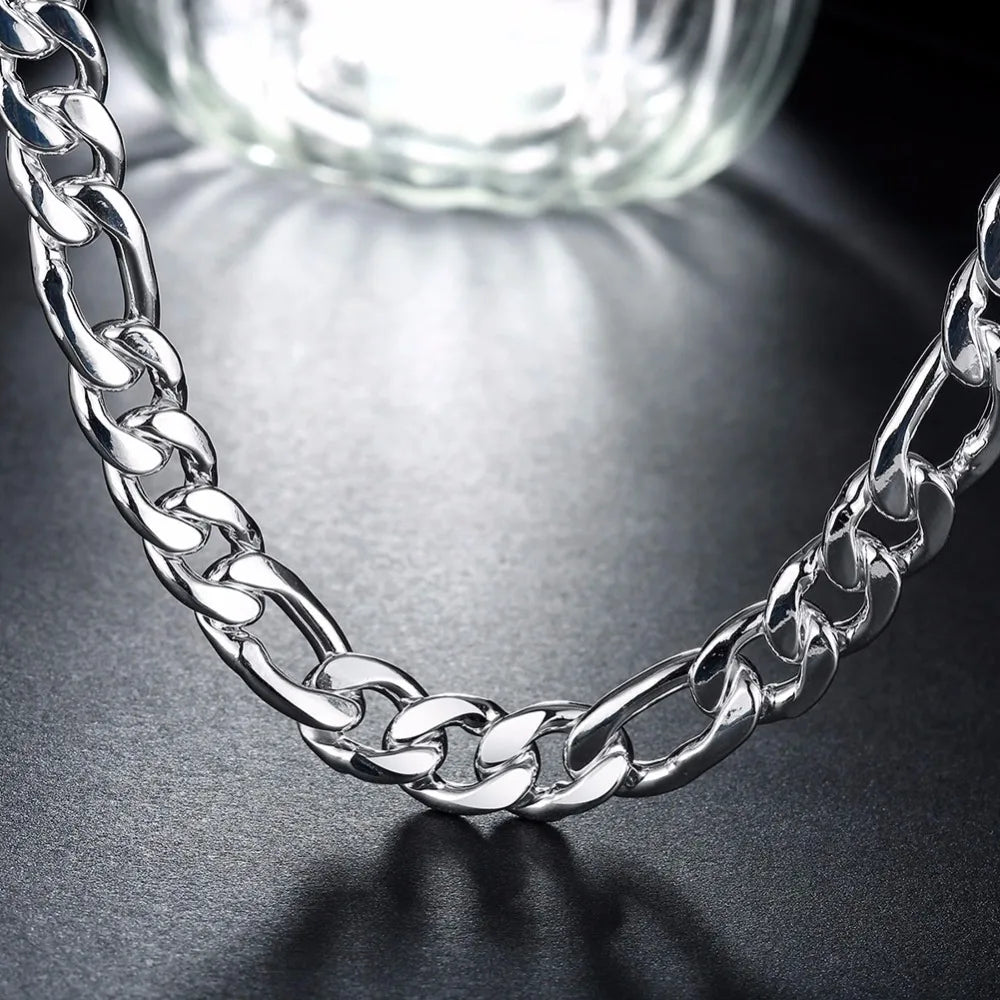 24" Pure Real 925 stamp silver color Figaro Chains Necklaces Women Men Jewelry Boy Friend Gift 60cm 10mm Colier Wholesale