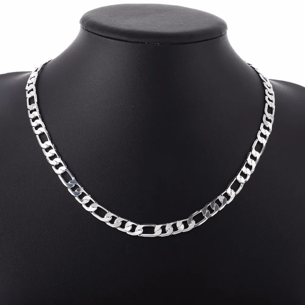 Lekani 20 Inch 10mm Trendy Men 925 Silver Necklace Chain For Women Party Fashion Silver Figaro Chain Necklace Boy Accessories