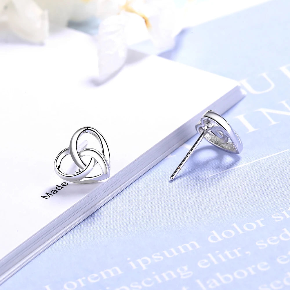 925 silver needle Knotted Hearts Stud Earrings for women 925 silver needle earing brincos earings fine  jewelry brinco