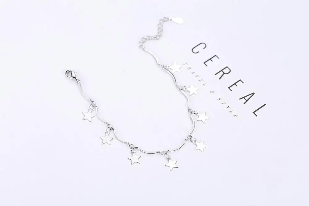 Hot Sale Fashion 925 Sterling Silver Bracelet For Women Five-pointed Star Tassel Bracelet Jewelry S-B131