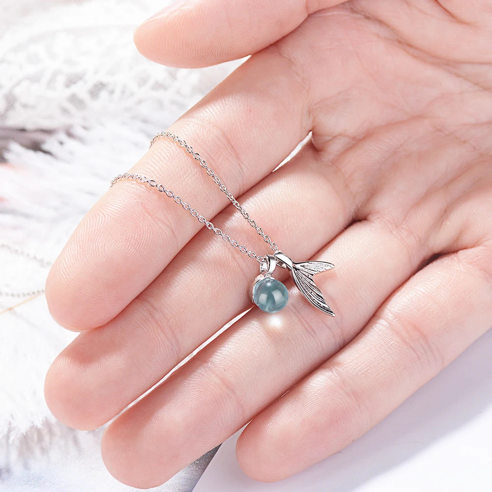 100% 925 Sterling Silver Blue Crystal Mermaid Tears Necklaces & Pendants For Women Trend Lady Fine  Jewelry