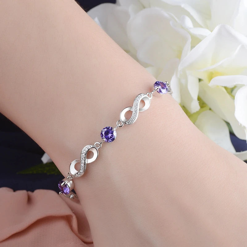 Authentic 925 Sterling Silver Endless Love Infinity Chain Link Adjustable Women Bracelet Luxury Silver Jewelry SCB037