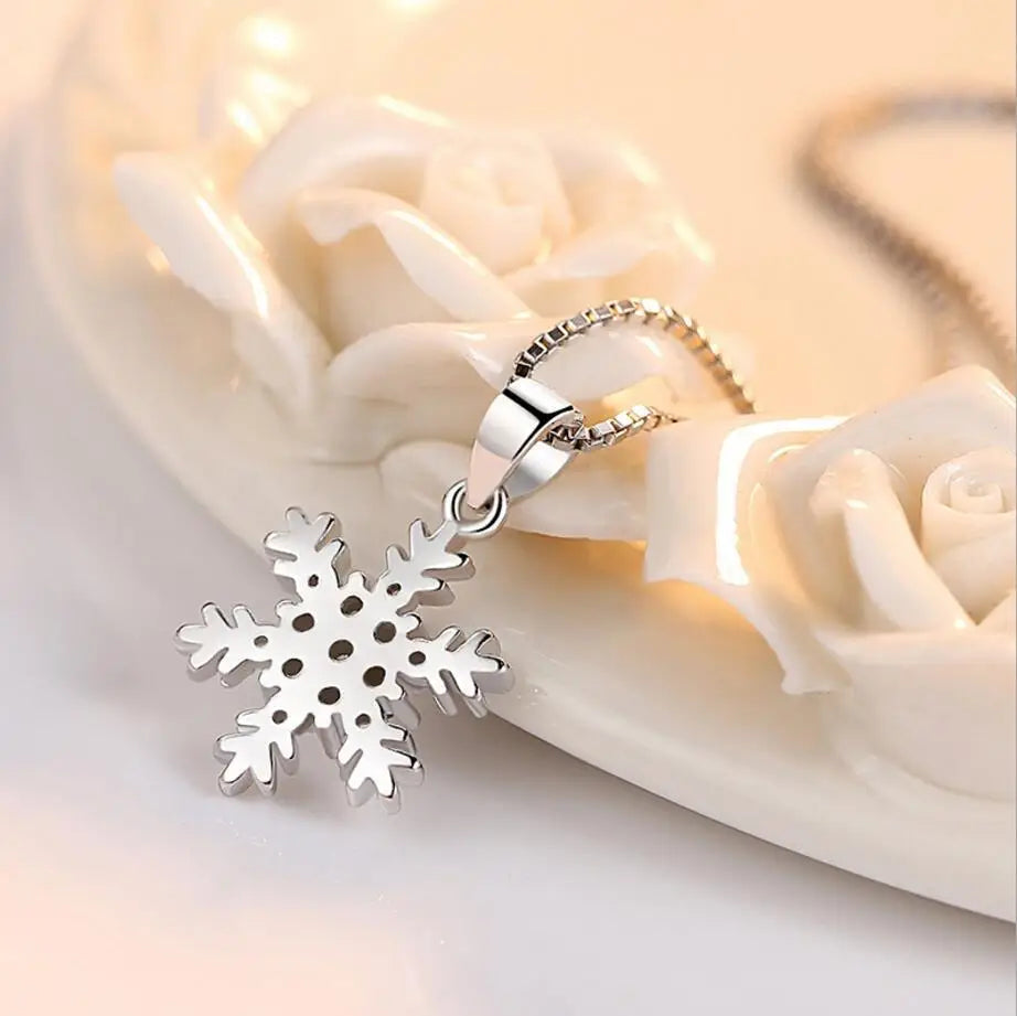 925 Sterling Silver Necklace For Women Zirconia Snowflake Necklaces & Pendants 45CM Chain Link Chain kolye collares S-N186