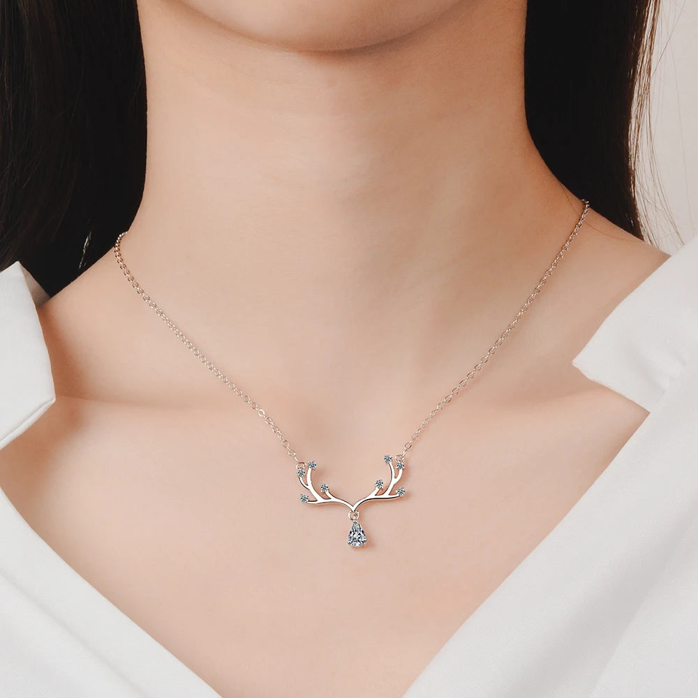 Romantic Zircon Elk Pendant Necklace For Women Valentine's Day Gift 925 Sterling Silver Chain Necklace Choker S-n353
