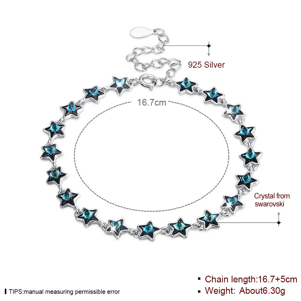 LEKANI Crystals  Luxury Stars Beads Charm Bracelet Bangles Genuine S925 Silver Hand Accessories For Women