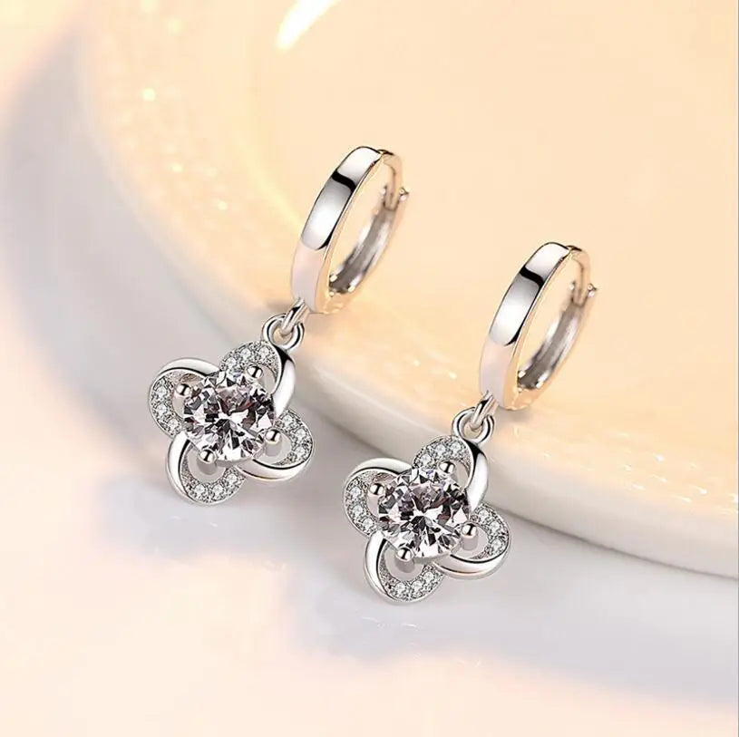 925 Sterling Silver Drop Earrings For Women Zirconia Forever Twist Flower Charming Earrings oorbellen brincos S-E425