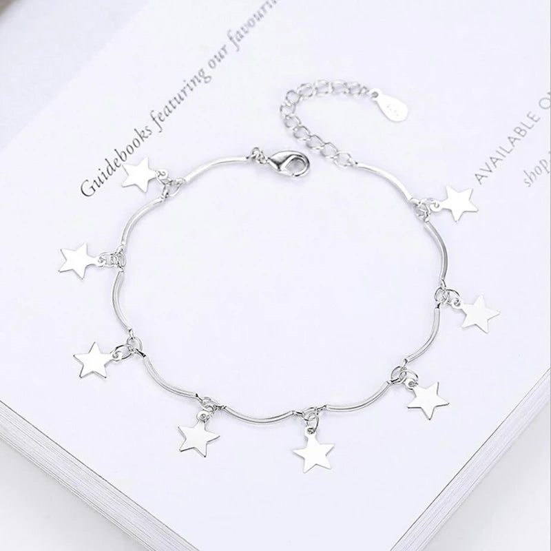 Hot Sale Fashion 925 Sterling Silver Bracelet For Women Five-pointed Star Tassel Bracelet Jewelry S-B131