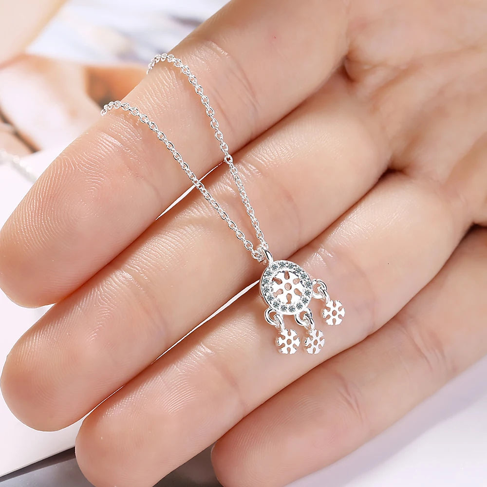925 Silver Dream Catcher Feather Necklaces Pendants Inlaid Charming Rhinestones Fashion Dreamcatcher For Women Gift New