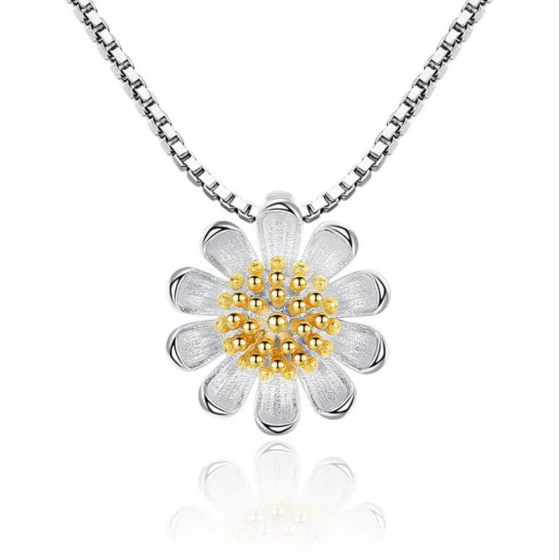 925 Sterling Silver Necklace For Women Daisy Sunflower Pendant Clavicle Necklace collares Summer Jewelry S-N205