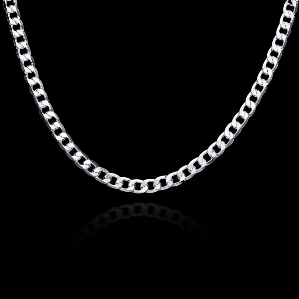 6mm 16inch-24inch Link Chain Necklaces Silver Jewelry Men Necklace, 925 stamp silver color Necklace Men Jewelry Accessories