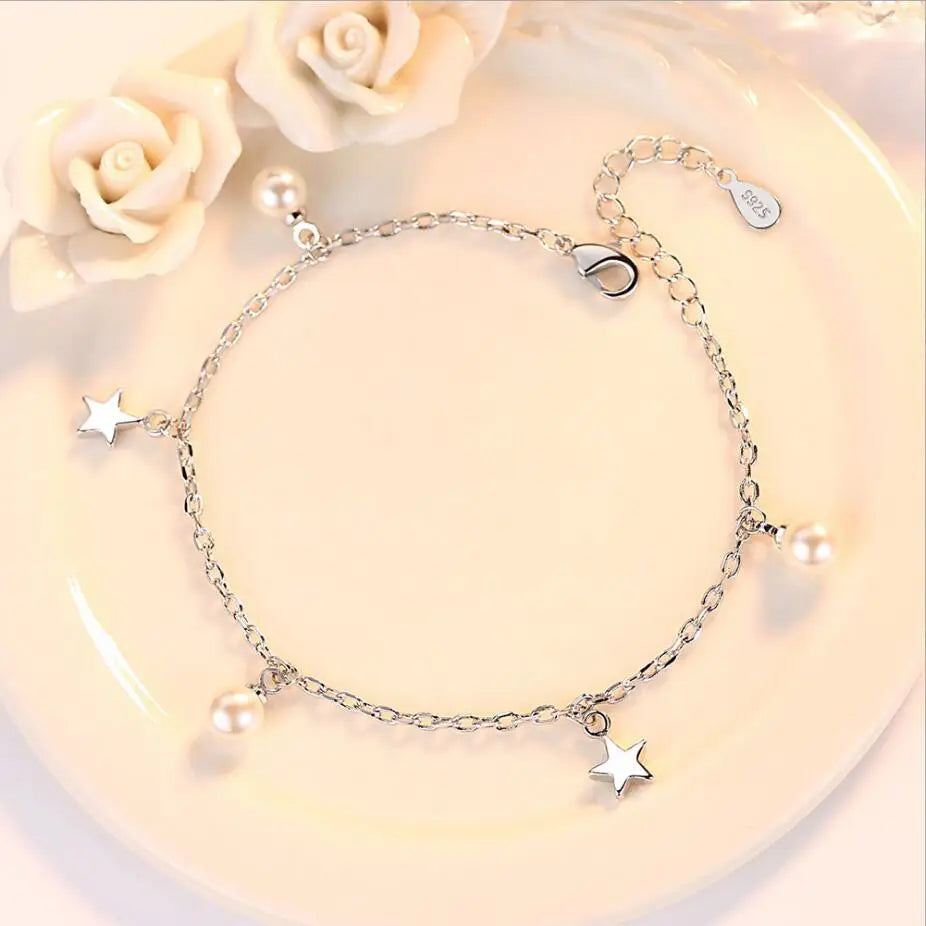 Simple Fashion Pearl Star Bracelet For Women 925 Sterling Silver Fine Jewelry Pulseiras de Prata Birthday Gift S-B198