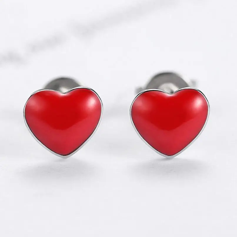 Simple Classic Red Love Heart 925 silver needle Earrings For Women Girl Gift Prevent Allergy Stud Earrings S-E455