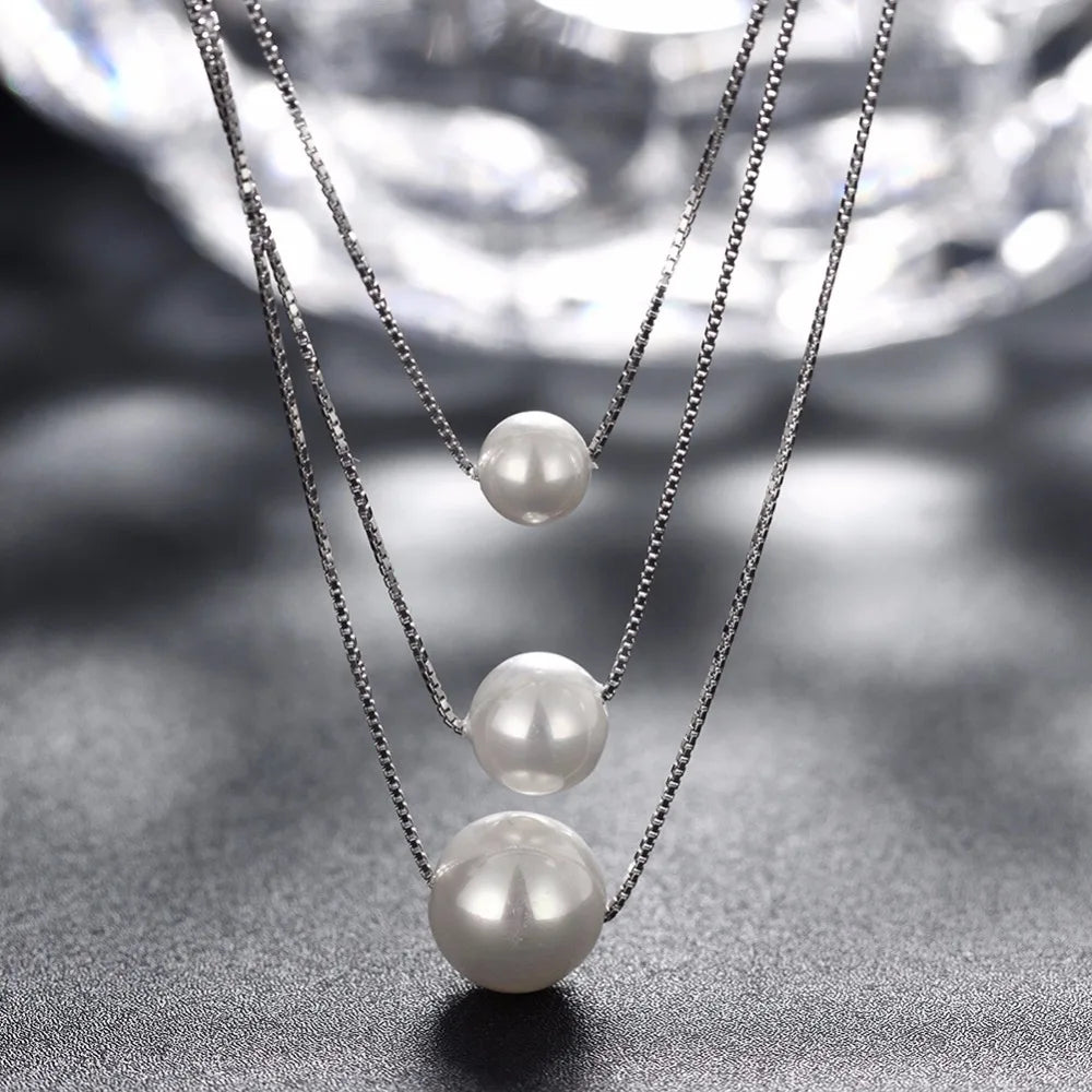 10mm Pearl 925 Silver Necklace Jewelry Woman Charm Freshwater Pearl Pendant Silver Box Chain Necklace Fine Jewelry
