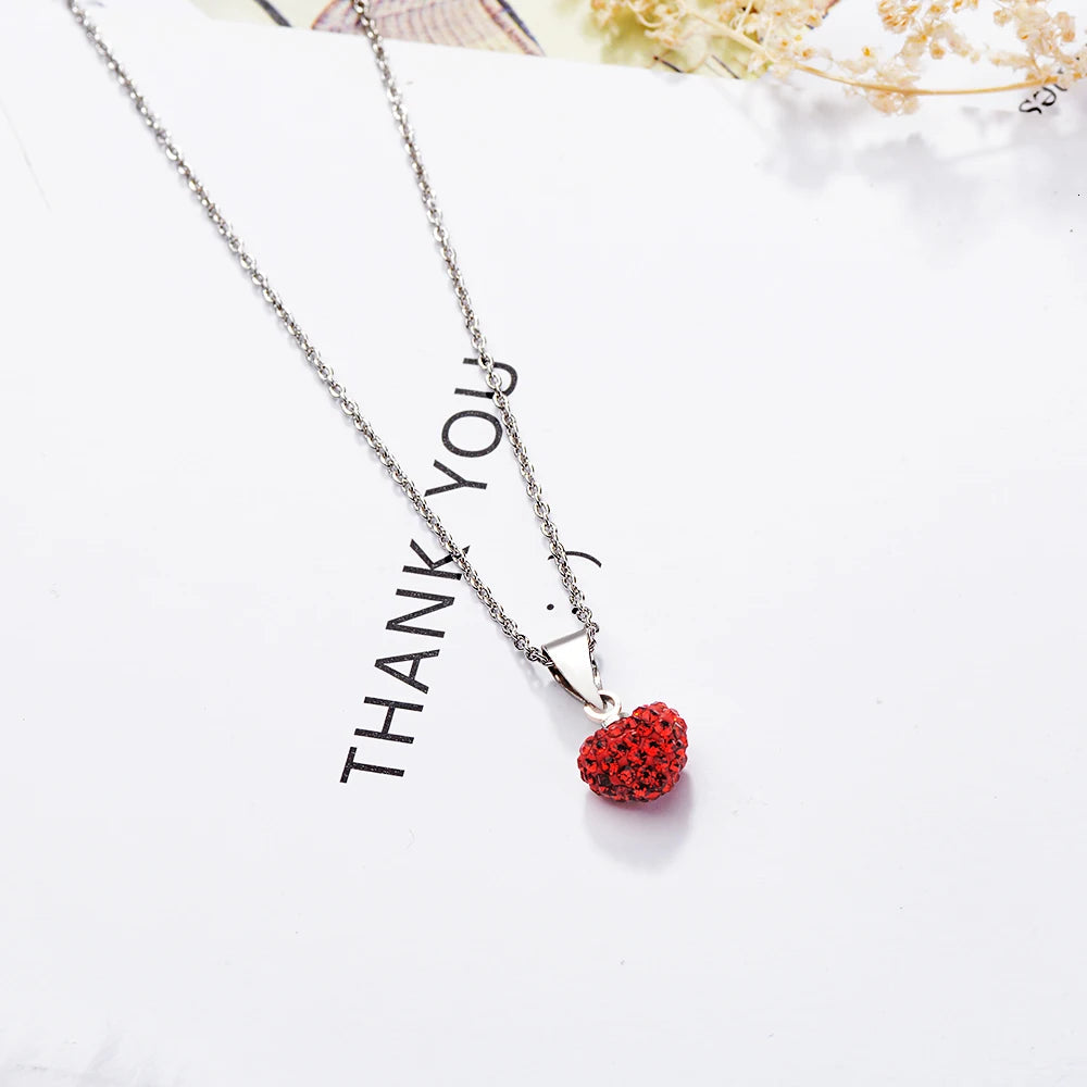 Exquisite New Fashion Korean Style Handmade 925 Sterling Silver Jewelry Cute Red Rhinestone Love Heart Pendant Necklaces