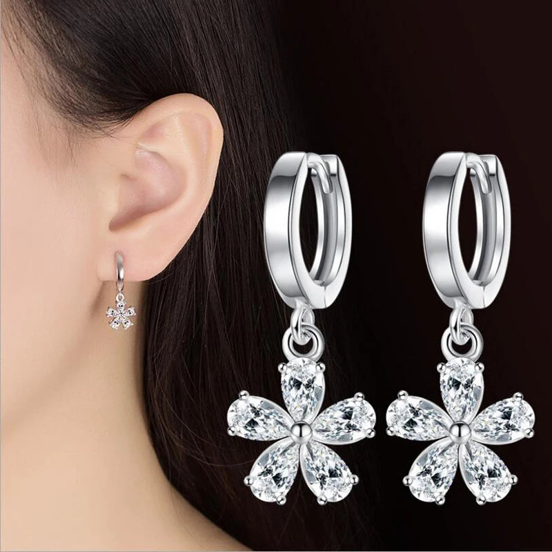 925 stamp silver color Drop Earrings For Women Zirconia Cherry Flower Charming Earrings oorbellen brincos pendientes S-E422