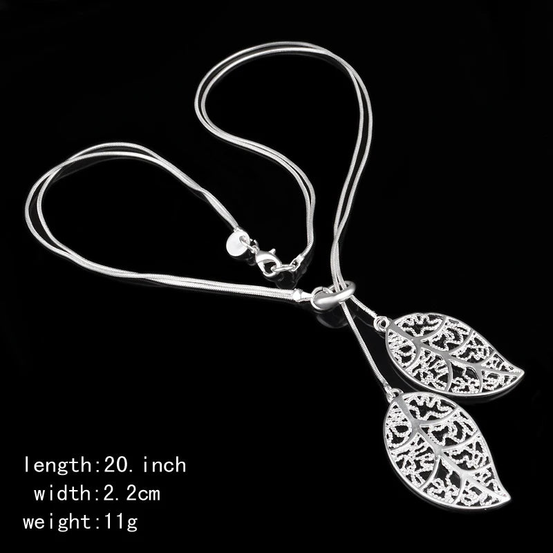 925 Sterling Silver Necklace Hollow Flowers Leaves Pendant Necklace For Women Choker S-n25